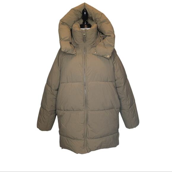 ZARA hooded puffer coat khaki green zip water repellent women's size XS - Picture 2 of 12